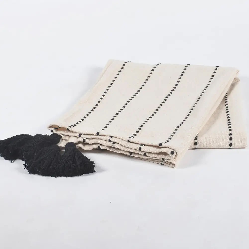 HANDWOVEN COTTON DOTTED-LINE WITH TASSELS THROW