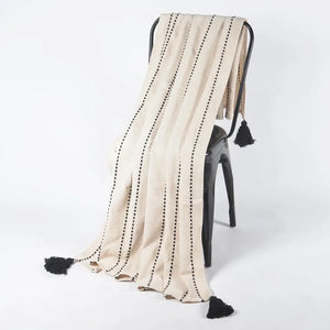 HANDWOVEN COTTON DOTTED-LINE WITH TASSELS THROW